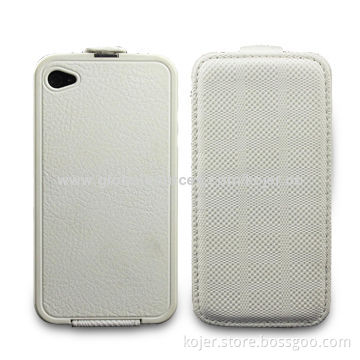 Flip Design Cases for iPhone 4, PU Front, Plastic Back and Magnetic Tab on Top